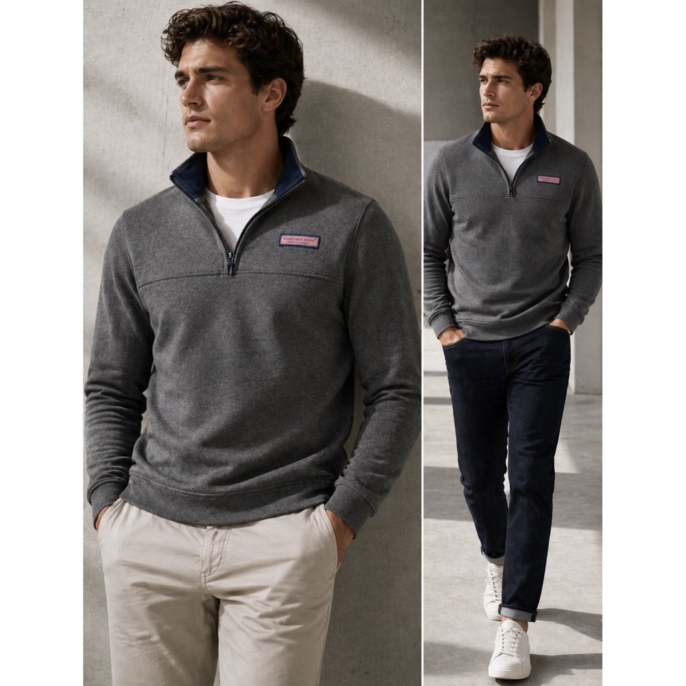 Vineyard Vines Shep Shirt Pullover Gray 1/4 Zip Cotton Men L